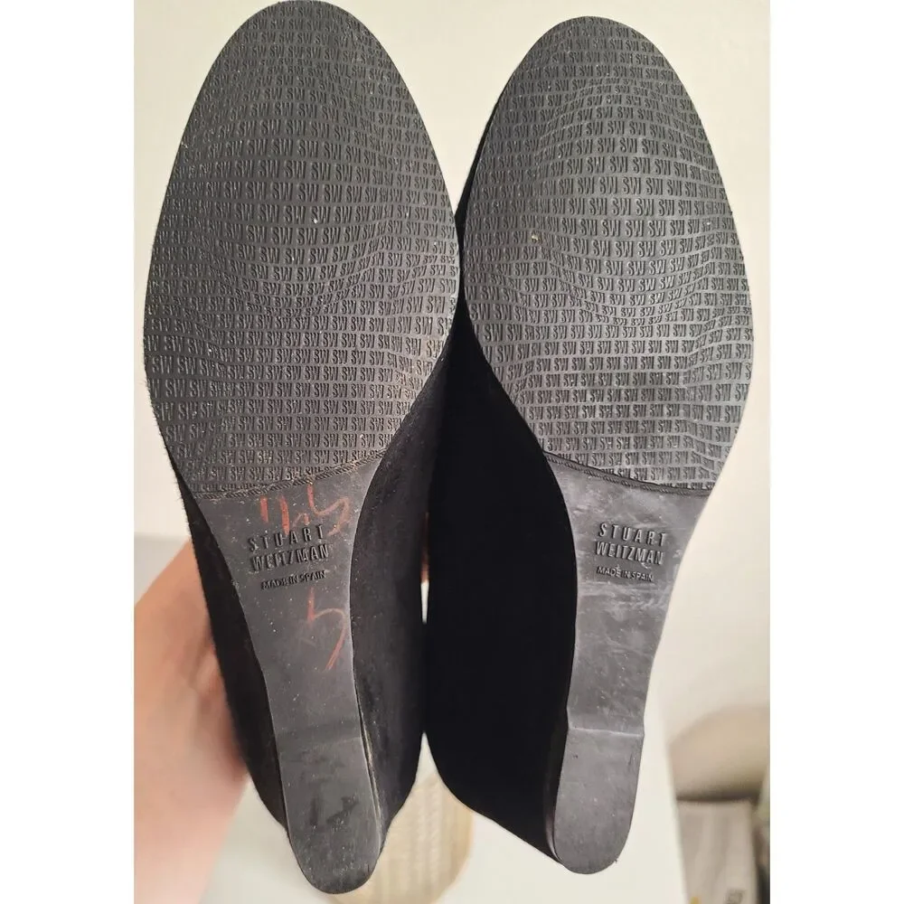 Stuart Weitzman Black Suede Wedge‎ Heels US 7.5 Royal Classic Pumps Quiet Luxury - Picture 6 of 7